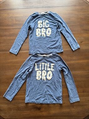 Two (2) Size 6-8Y H&M Little Bro and Big Bro cotton long sleeve tees